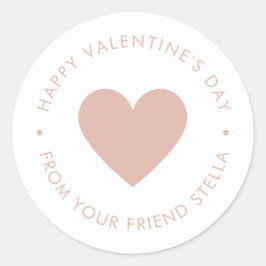 Happy Valentine's Day Kid's Cute Blush Pink Heart  Ronde Sticker
