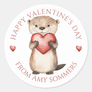 Happy Valentine's Day Kind Waterverf Dier Ronde Sticker
