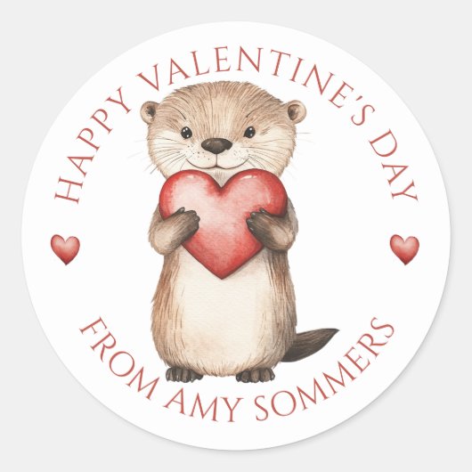 Happy Valentine's Day Kind Waterverf Dier Ronde Sticker (Voorkant)