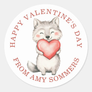Happy Valentine's Day Kind Waterverf Fox Heart Ronde Sticker