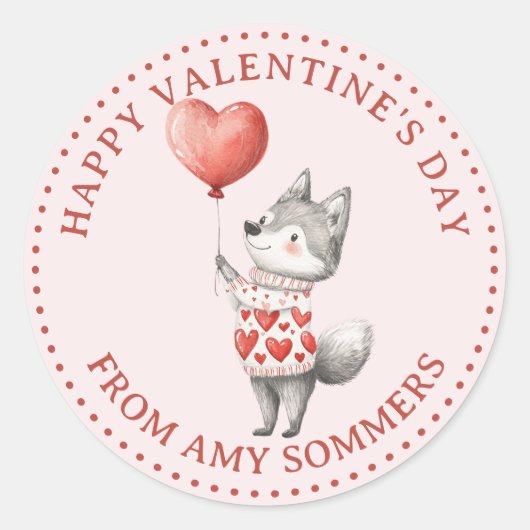 Happy Valentine's Day Kind Waterverf Fox Ronde Sticker (Voorkant)