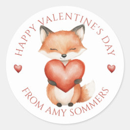 Happy Valentine's Day Kind Waterverf Fox Ronde Sticker