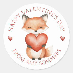 Happy Valentine's Day Kind Waterverf Fox Ronde Sticker