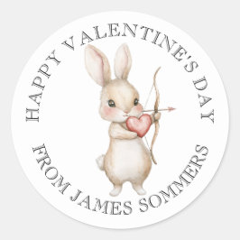 Happy Valentine's Day Kind Waterverf Konijn Ronde Sticker