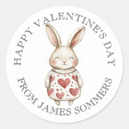 Happy Valentine's Day Kind Waterverf Konijn Ronde Sticker