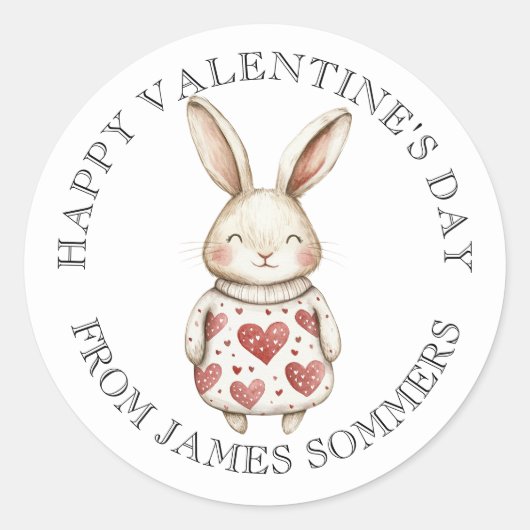 Happy Valentine's Day Kind Waterverf Konijn Ronde Sticker (Voorkant)