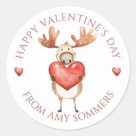 Happy Valentine's Day Kind Waterverf Moose Ronde Sticker