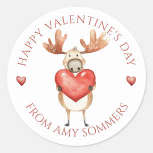 Happy Valentine's Day Kind Waterverf Moose Ronde Sticker