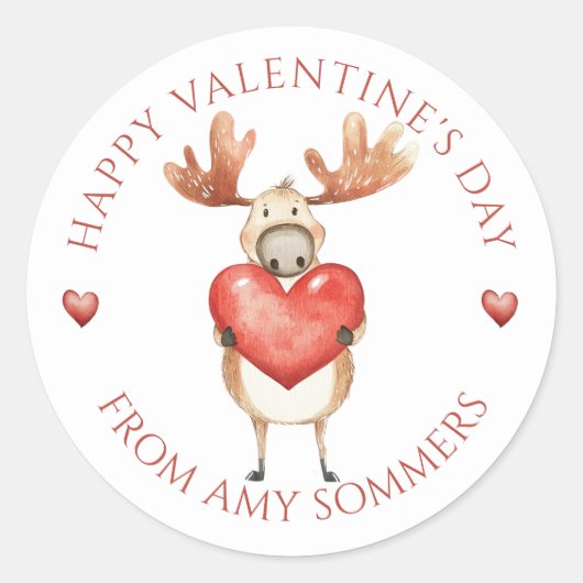 Happy Valentine's Day Kind Waterverf Moose Ronde Sticker (Voorkant)