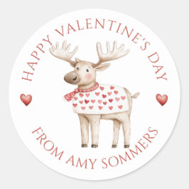 Happy Valentine's Day Kind Waterverf Moose Ronde Sticker