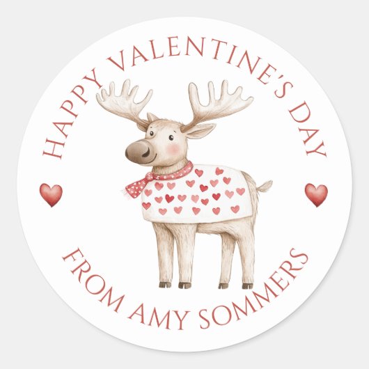 Happy Valentine's Day Kind Waterverf Moose Ronde Sticker (Voorkant)