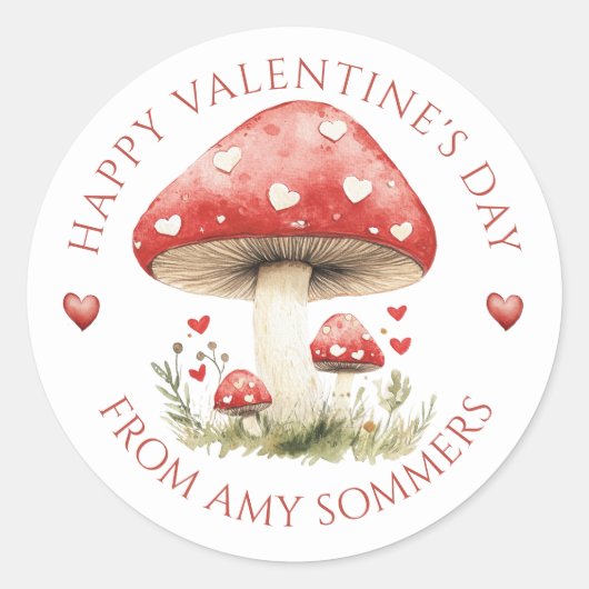 Happy Valentine's Day Kind Waterverf Paddestoelen Ronde Sticker (Voorkant)