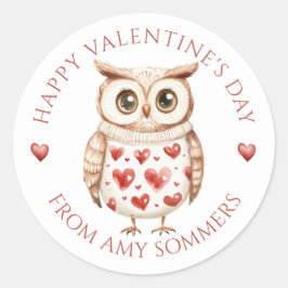 Happy Valentine's Day Kind Waterverf Uil Ronde Sticker