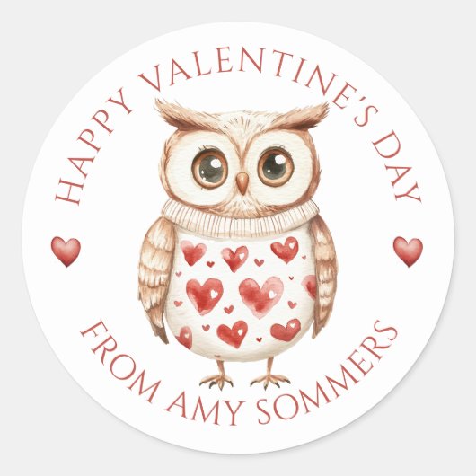 Happy Valentine's Day Kind Waterverf Uil Ronde Sticker (Voorkant)