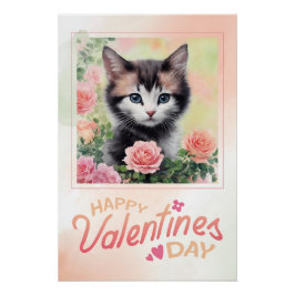 Happy Valentine's Day Kitten Peach Rozen Perfect Poster