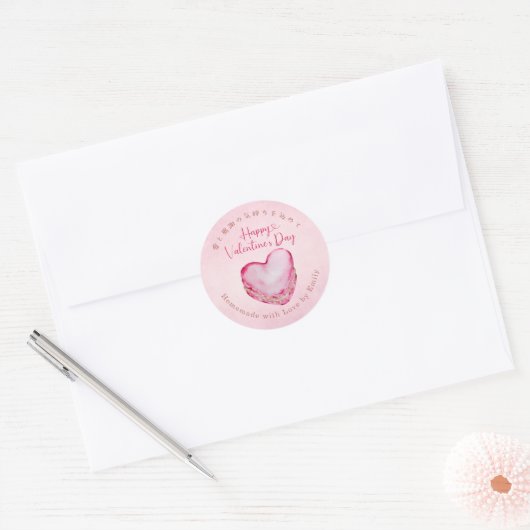 Happy Valentines Day Kraft Paper Pink Macaron Ronde Sticker (Envelop)