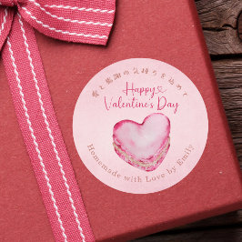 Happy Valentines Day Kraft Paper Pink Macaron Ronde Sticker
