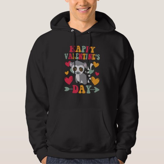 Happy Valentines Day Lemur Heart Love Groovy Hoodie (Voorkant)