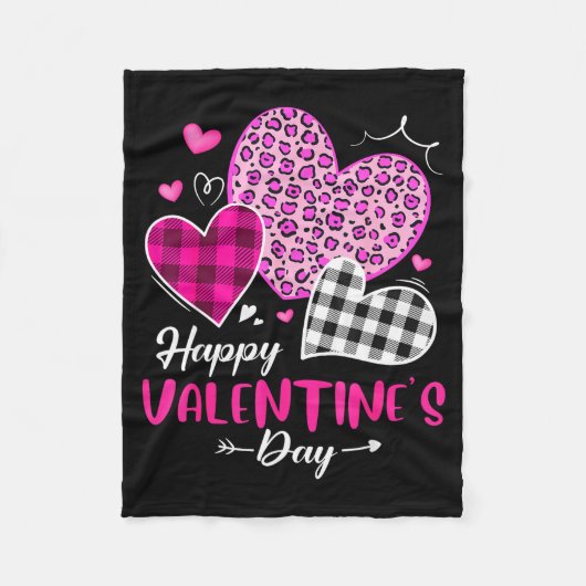 Happy Valentine's Day Leopard And Plaid Hearts Gir Fleece Deken (Voorkant)