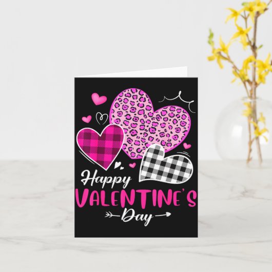 Happy Valentine's Day Leopard And Plaid Hearts Gir Kaart (Gele Bloem)