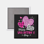 Happy Valentine's Day Leopard And Plaid Hearts Gir Magneet (Voorkant / Achterkant)