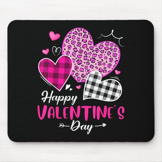 Happy Valentine's Day Leopard And Plaid Hearts Gir Muismat (Voorkant)
