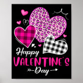 Happy Valentine's Day Leopard And Plaid Hearts Gir Poster (Voorkant)