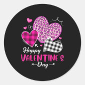 Happy Valentine's Day Leopard And Plaid Hearts Gir Ronde Sticker (Voorkant)