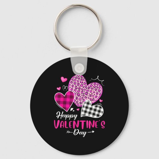 Happy Valentine's Day Leopard And Plaid Hearts Gir Sleutelhanger (Voorkant)