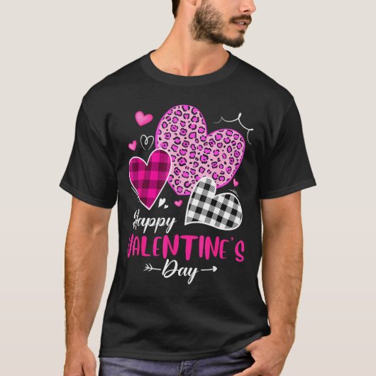 Happy Valentine's Day Leopard And Plaid Hearts Gir T-shirt (Voorkant)