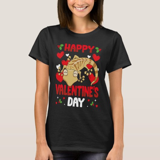 Happy Valentines Day Leopard Gecko Heart Love Anim T-shirt (Voorkant)