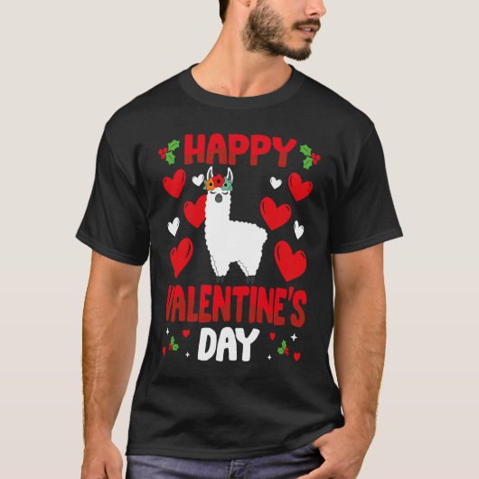 Happy Valentines Day Llama Heart Love Animal T-shirt (Voorkant)