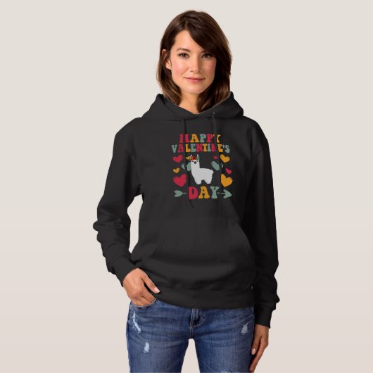 Happy Valentines Day Llama Heart Love Groovy Hoodie (Voorkant volledig)