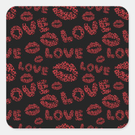 Happy Valentine's Day Love Elegant Red &Black Vierkante Sticker
