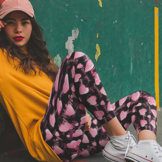 Happy Valentine's day Love Script Roze Hearts Leggings