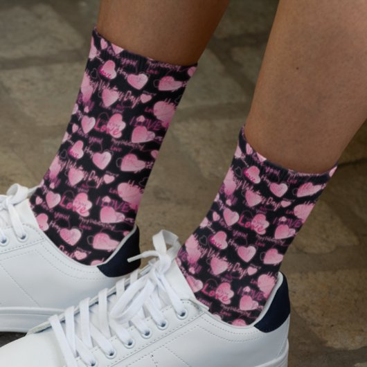 Happy Valentine's day Love Script Roze Hearts Sokken