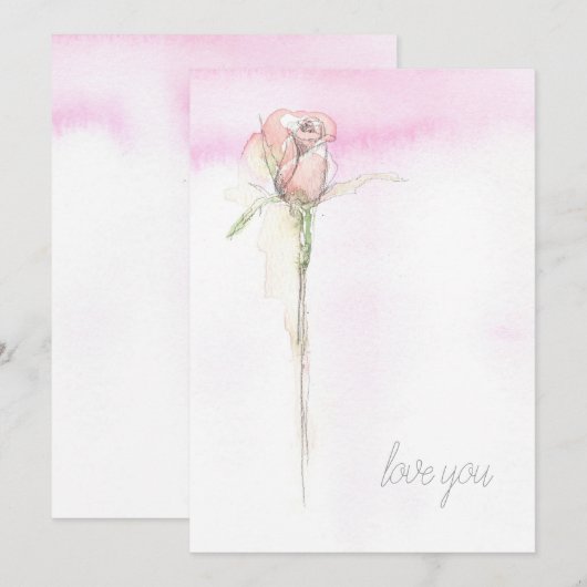 Happy Valentine's Day Love You Pink Stem Rose Feestdagenkaart (Voorkant / Achterkant)