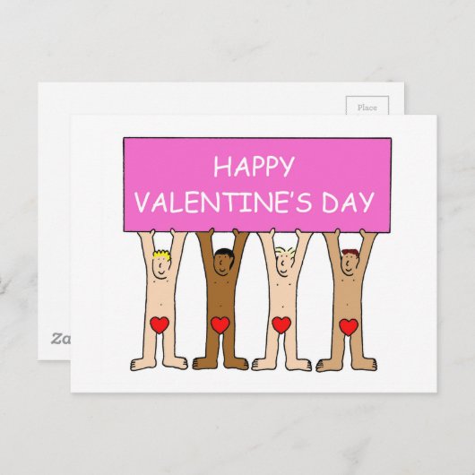 Happy Valentine's Day Men Wearing Hearts Briefkaart (Voorkant / Achterkant)