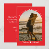 Happy Valentines Day Modern Script Arch Foto Rood Feestdagenkaart (Voorkant / Achterkant)