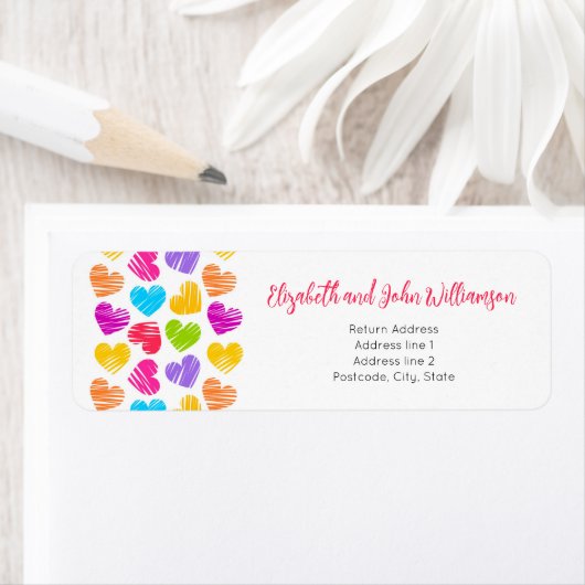 Happy Valentines Day Modern Vibrant Hearts Custom Etiket (Insitu)