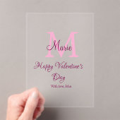 Happy valentine's day monogram pink name love girl acryl uitnodigingen (Insitu (Draagbaar))