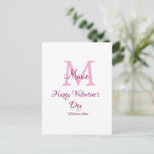 Happy valentine's day monogram pink name love girl briefkaart (Staand voorkant)