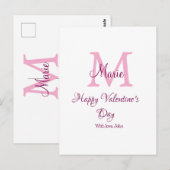 Happy valentine's day monogram pink name love girl briefkaart (Voorkant / Achterkant)