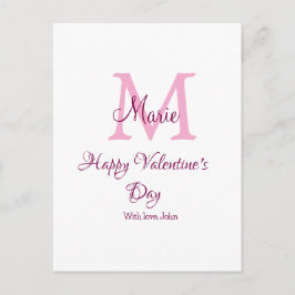 Happy valentine's day monogram pink name love girl briefkaart