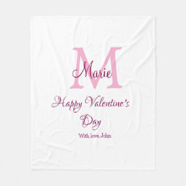 Happy valentine's day monogram pink name love girl fleece deken