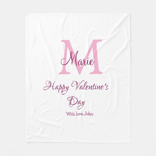 Happy valentine's day monogram pink name love girl fleece deken (Voorkant)