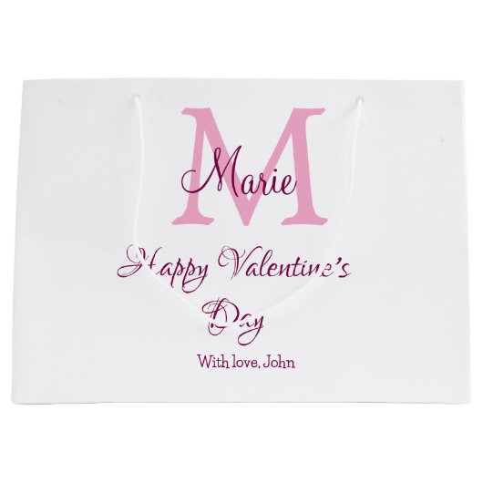 Happy valentine's day monogram pink name love girl groot cadeauzakje (Voorkant)