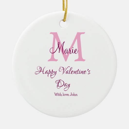Happy valentine's day monogram pink name love girl keramisch ornament (Voorkant)