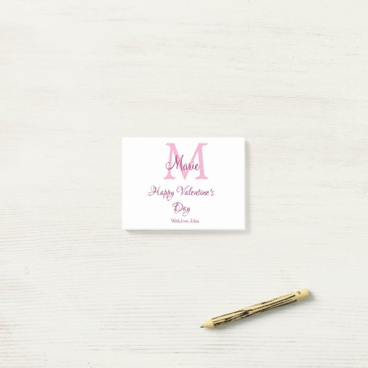 Happy valentine's day monogram pink name love girl post-it® notes (Op bureau)