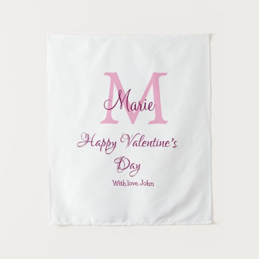 Happy valentine's day monogram pink name love girl wandkleed (Voorkant)